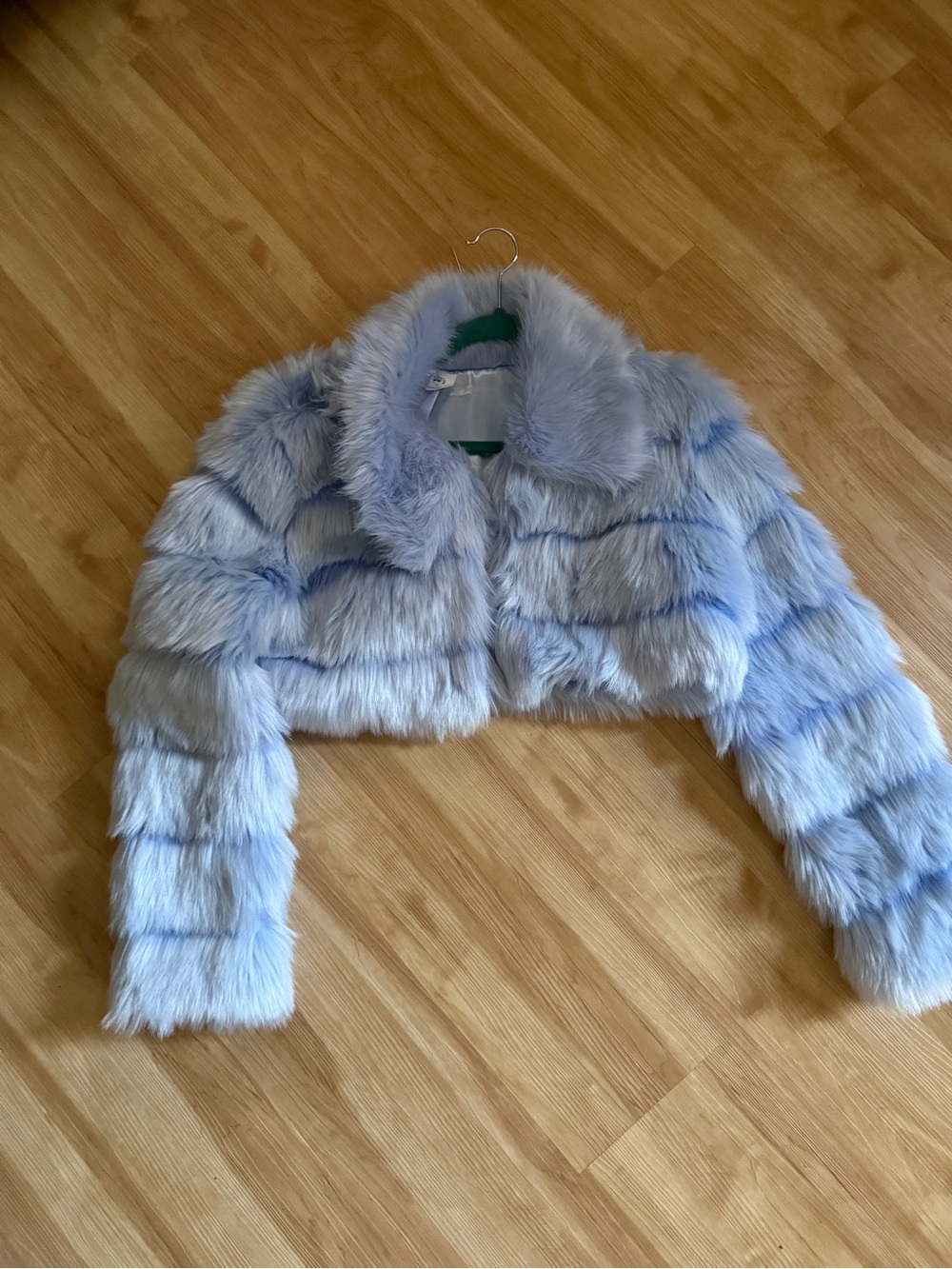 iHeartRaves Light Blue Faux Fur Cropped Puffer Jacket - Picture 9 of 10